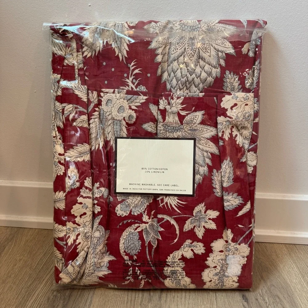Pottery Barn Margaret Shower Curtain Red Floral Paisley Cotton Linen 72x72 NEW